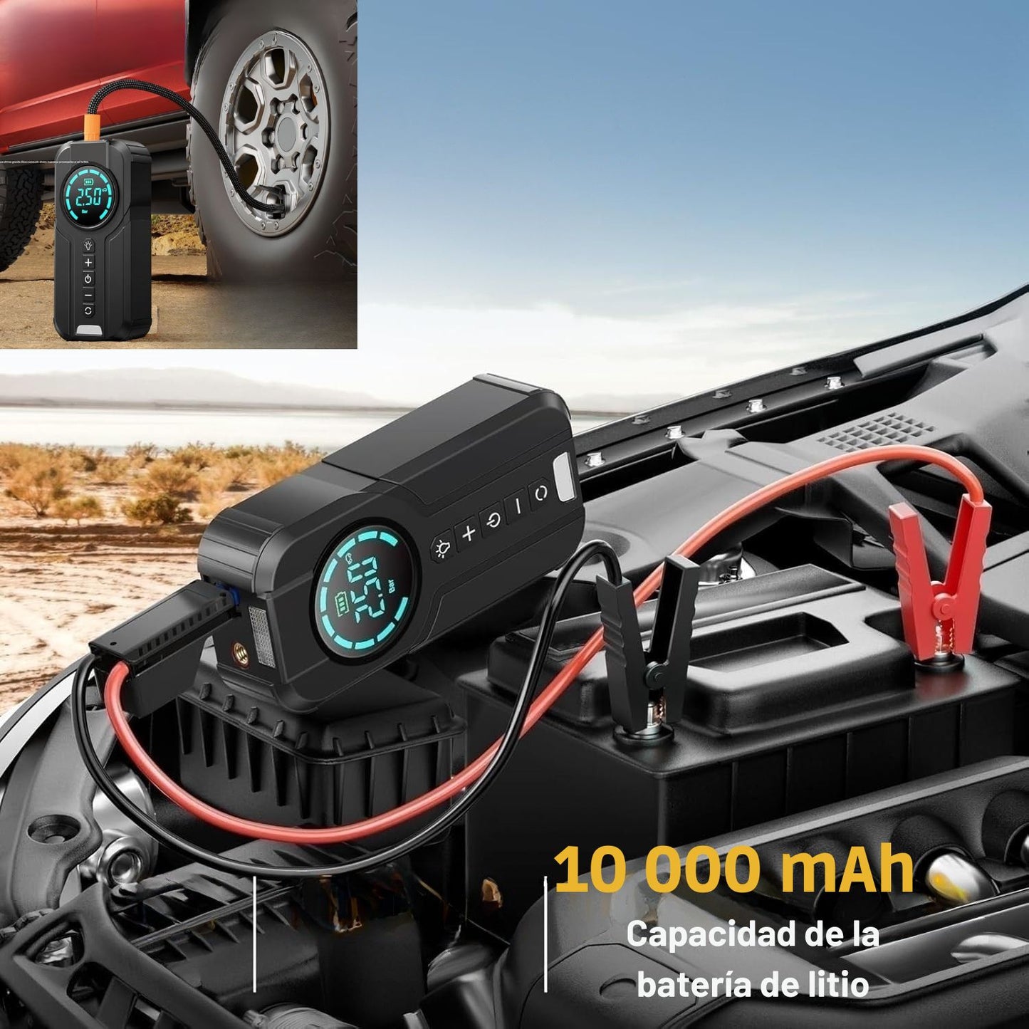 ARRANCADOR PORTÁTIL POWERJUMP 10 000 mAh - Compresor de Aire + Luz LED + PowerBank / 10 000 mAh