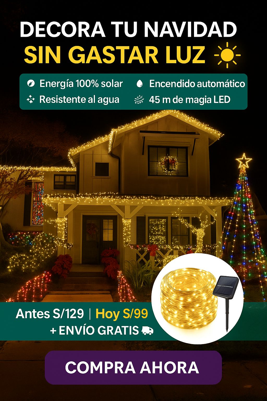 SolarBright - Rollo Luces Solares de 45 Metros