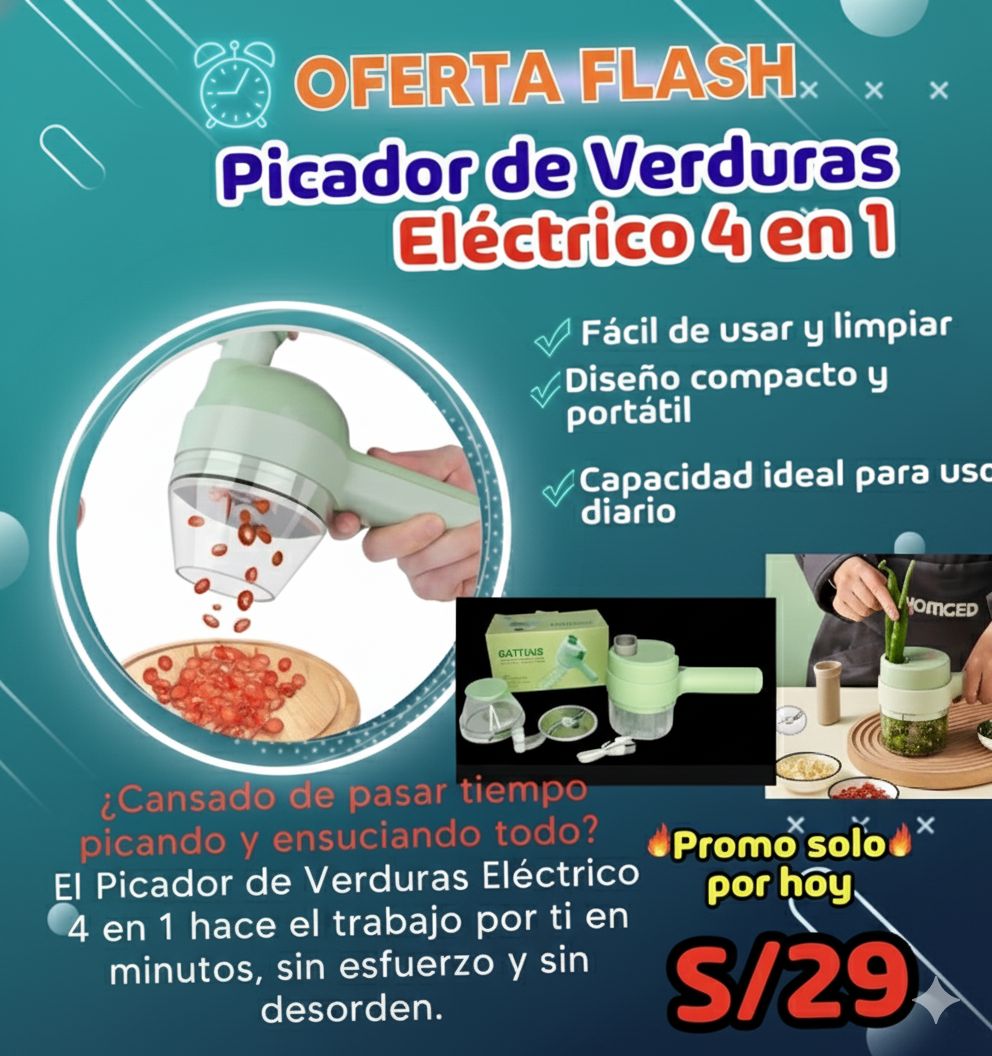 Picador De Verduras Eléctrico 4 En 1